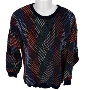 Vtg 90s TUNDRA Canada Mens Lg "Coogi Style" Sweater Hip Hop Black Textured Aspen